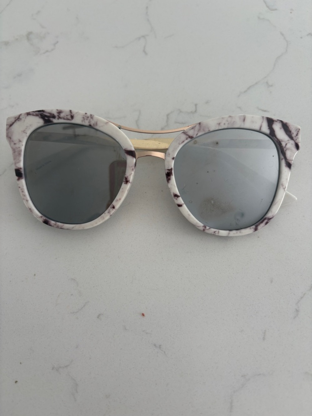 Women's Marble-Pattern Cat-Eye Sunglasses - White/Gray